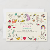 魔法の日猫うさぎうさぎユニコーン子供の誕生日 招待状 (正面)