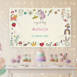 魔法の日猫うさぎうさぎユニコーン子供の誕生日 横断幕