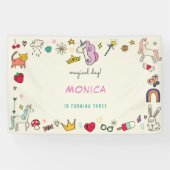 魔法の日猫うさぎうさぎユニコーン子供の誕生日 横断幕 (横)