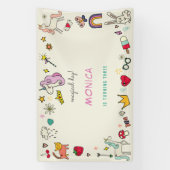 魔法の日猫うさぎうさぎユニコーン子供の誕生日 横断幕 (縦)