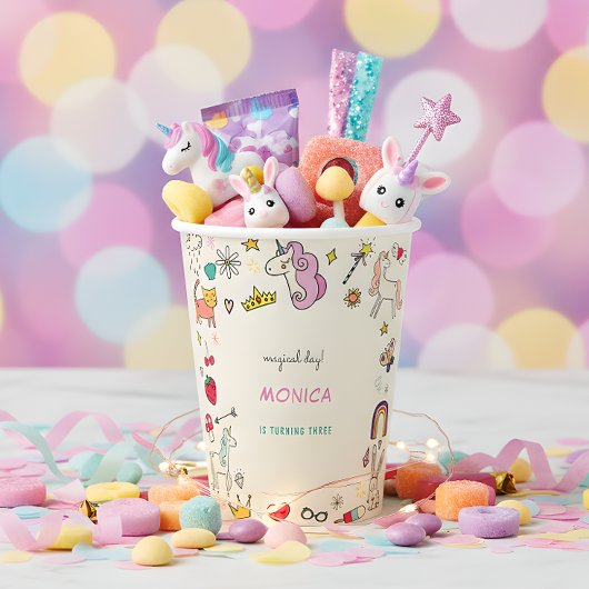 魔法の日猫うさぎうさぎユニコーン子供の誕生日 紙コップ