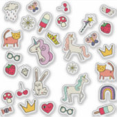 魔法の日猫うさぎは子供をユニコーン シール (正面)