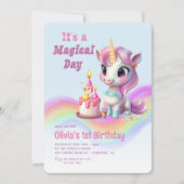 魔法の日 ブルー 1歳の誕生日 招待状 (正面)