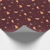 魔法の星と月 | 洗練されたワインレッド ラッピングペーパー (角)