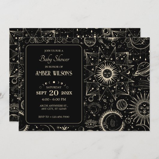 魔法の星占いボホ天の赤ちゃんシャワー 招待状 (正面/裏面)