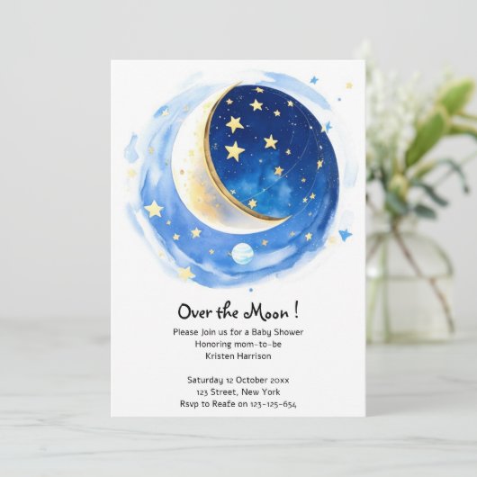 魔法の星空の夜の男の子の赤ちゃんシャワー 招待状 (スタンド正面)