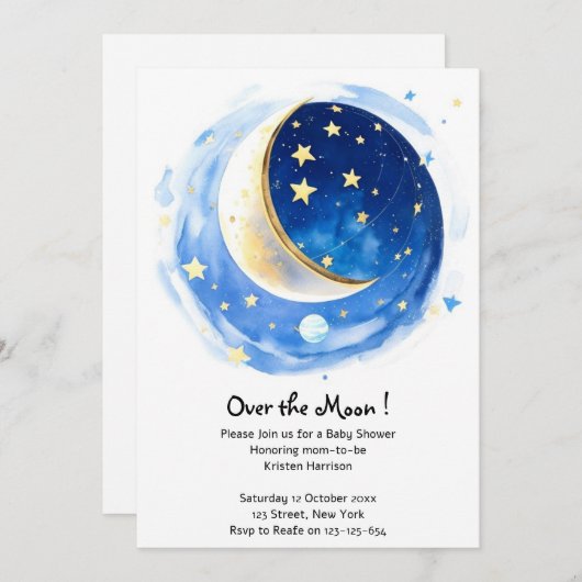 魔法の星空の夜の男の子の赤ちゃんシャワー 招待状 (正面/裏面)