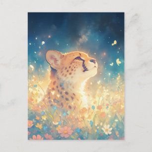 魔法の星空の花畑のチーターの子 ポストカード