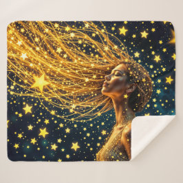 魔法の星空ポートレート金ゴールドファンタジー女性 シェルパブランケット