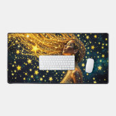 魔法の星空ポートレート金ゴールドファンタジー女性 デスクマット (キーボード&マウス)