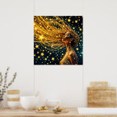 魔法の星空ポートレート金ゴールドファンタジー女性 ポスター (キッチン)