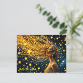 魔法の星空ポートレート金ゴールドファンタジー女性 ポストカード (スタンド正面)
