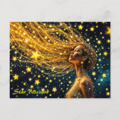 魔法の星空ポートレート金ゴールドファンタジー女性 ポストカード (正面)