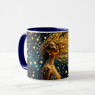 魔法の星空ポートレート金ゴールドファンタジー女性 マグカップ