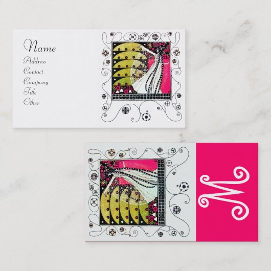魔法の春明るいピンクの白黒黄色 名刺 (正面/裏面)