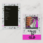 魔法の春鮮やかなピンクの白黒茶色 名刺 (正面/裏面)