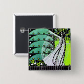 魔法の春鮮やかな緑の黒い黄色 缶バッジ (正面&裏面)