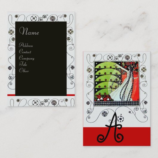 魔法の春鮮やかな赤白黒緑 名刺 (正面/裏面)