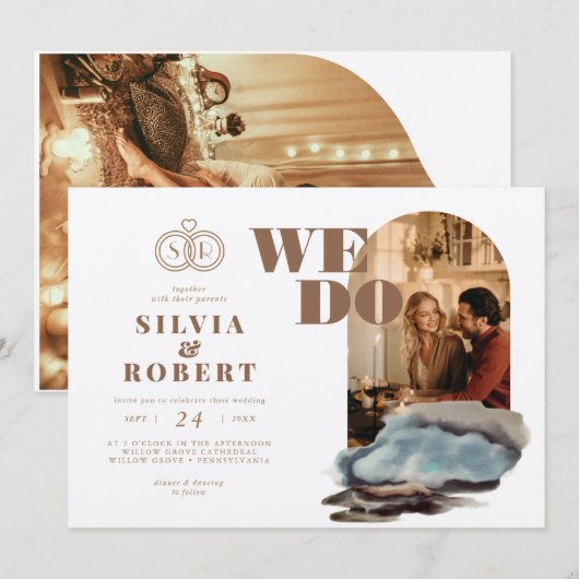 魔法の曲線2枚の写真アーティスティックな風景のウェディング 招待状 (正面/裏面)