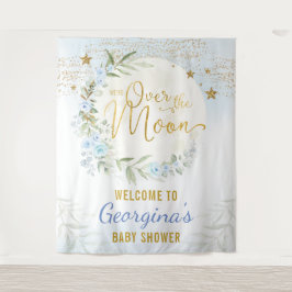 魔法の月と星のブルーゴールドベイビーボーイ歓迎 タペストリー