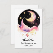 魔法の月と星の水の色ベビーガールシャワー サンキューカード (正面/裏面)