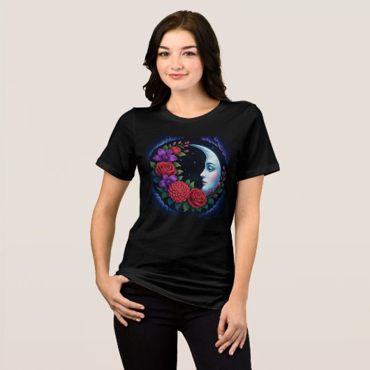 魔法の月と神秘的な花 トライブレンドTシャツ (正面全面)