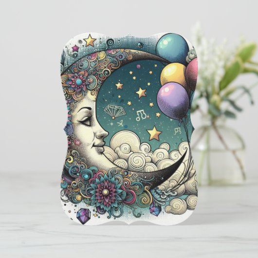 魔法の月のお誕生日カード | グリーティングカード (スタンド正面)