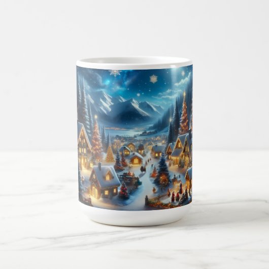 魔法の月の雪のクリスマスビレッジ コーヒーマグカップ (中央)