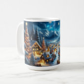 魔法の月の雪のクリスマスビレッジ コーヒーマグカップ (正面左)