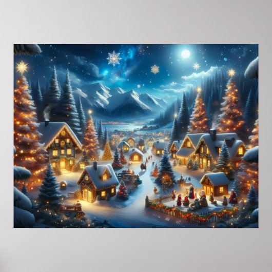 魔法の月の雪のクリスマスビレッジ ポスター (正面)