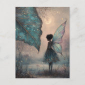 魔法の月夜の葉の妖精 水彩画 ファンタジー ポストカード (正面)