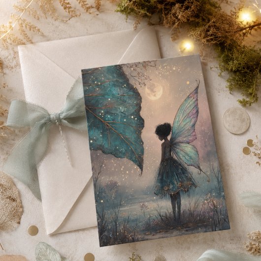 魔法の月夜の葉の妖精 水彩画 ファンタジー 招待状