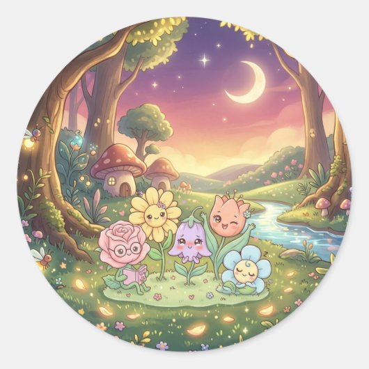 魔法の月明かりの花園ステッカー ラウンドシール (正面)