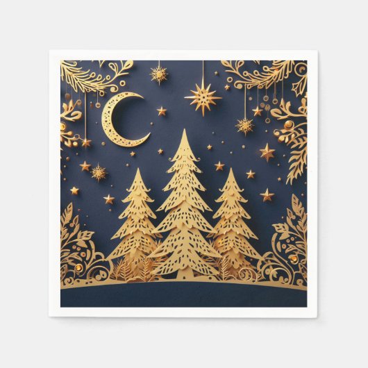 魔法の木のシーン - クリスマスの輝き スタンダードカクテルナプキン (正面)