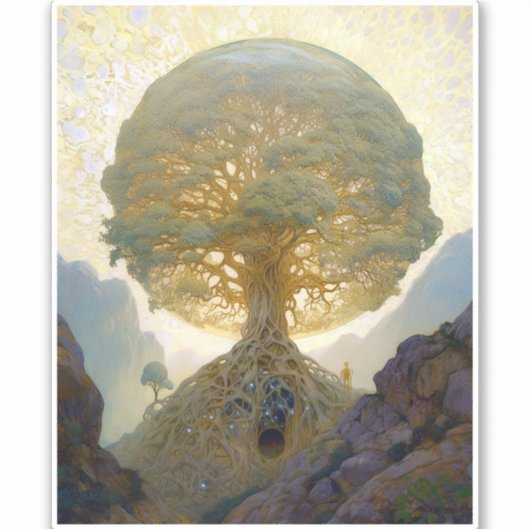 魔法の木の生命の超現実的な自然アート シール (正面)