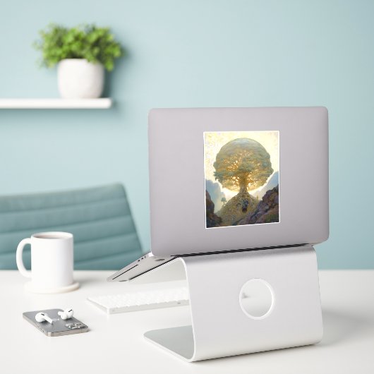 魔法の木の生命の超現実的な自然アート シール (デスク上のノートパソコン)