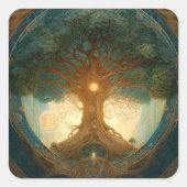 魔法の木の生命の超現実的な自然アート スクエアシール (正面)