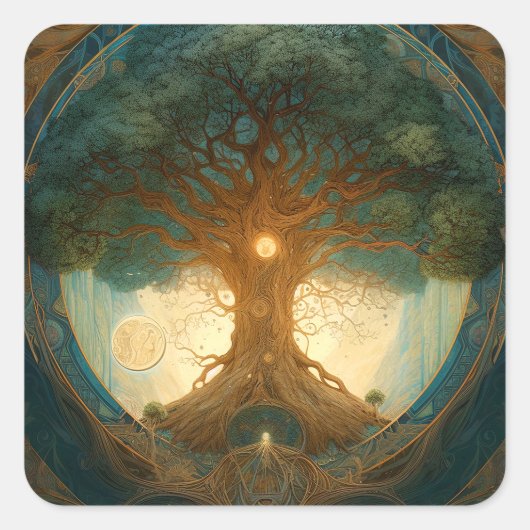 魔法の木の生命の超現実的な自然アート スクエアシール (正面)
