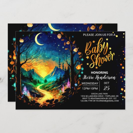 魔法の木材グローブ赤ちゃんシャワー 招待状 (正面/裏面)