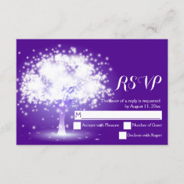 魔法の木、ライトきらめく紫色の結婚式RSVP 出欠カード