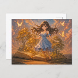 魔法の本の力を持つアニメの少女 シーズンポストカード