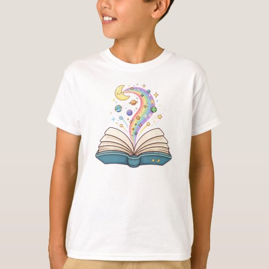 魔法の本の虹 - かわいい読書の魔法 Tシャツ (正面)