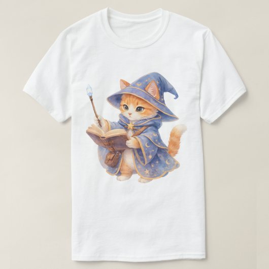 魔法の本を持つウィザードキャット Tシャツ (デザイン正面)