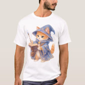 魔法の本を持つウィザードキャット Tシャツ (正面)
