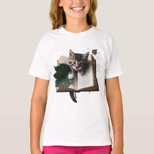 魔法の本好きな子猫の子供用Tシャツ – 夢のような Tシャツ