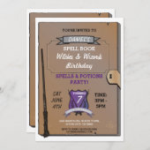 魔法の本 ウィザード 魔法使い 誕生日パーティーの招待状 招待状 (正面/裏面)