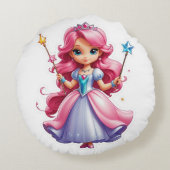 魔法の杖とティアラを持つピンクのプリンセス ラウンドクッション (裏面)