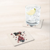 魔法の杖と蝶の女の子 スクエアペーパーコースター (インサイチュ)