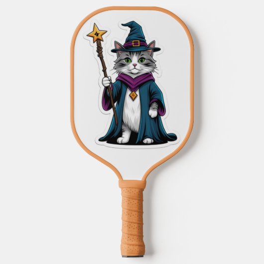魔法の杖を持つミニ魔法使い猫 ピックルボールラケット (正面)