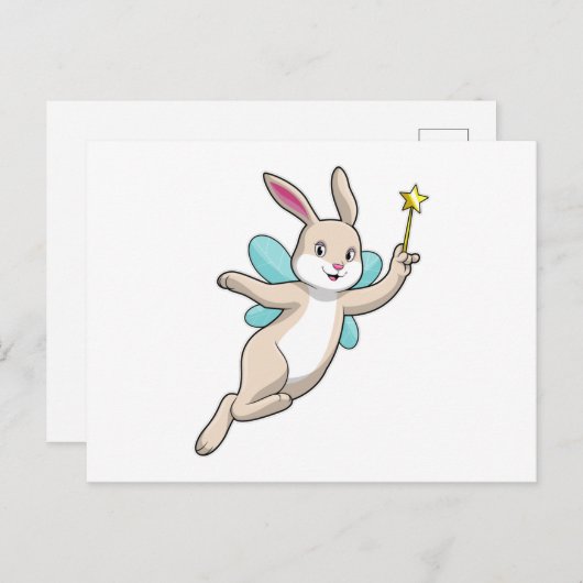 魔法の杖を持つ妖精のウサギ ポストカード (正面/裏面)